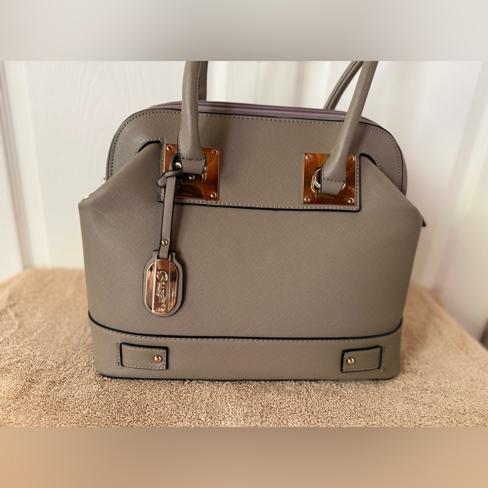 Structured Taupe Dome Satchel with Gold Hardware - Women Bags